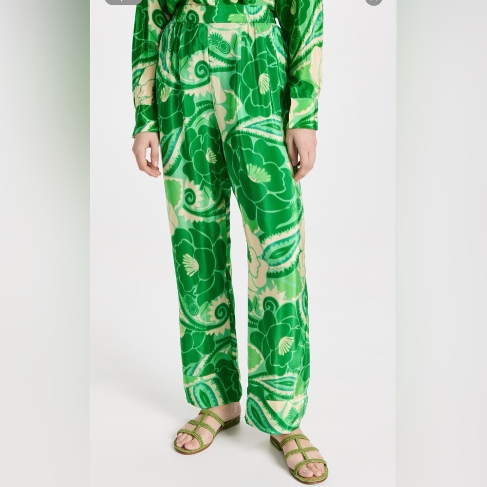 Farm Rio Green Floral Wide-Leg Pants - Women